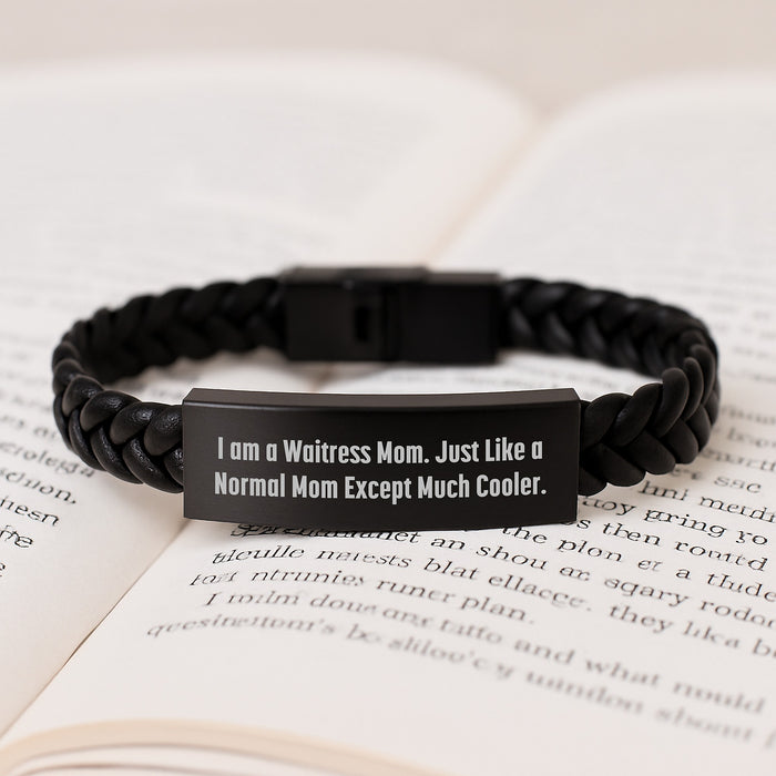 Gifts for Waitress Friends - Interlaced Leather Bracelet for Mom, Funny Quote 'I Am A Waitress Mom. Just Like A Normal Mom Except Much Cooler.' - Unique Graduation Gifts from Family - Image 3