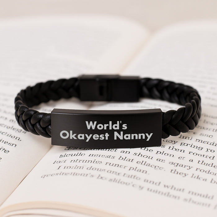 Funny Nanny Gifts for Graduation Unique Interlaced Leather Bracelets from Family, Friends, Coworkers - Okayest Nanny Quote - Image 3