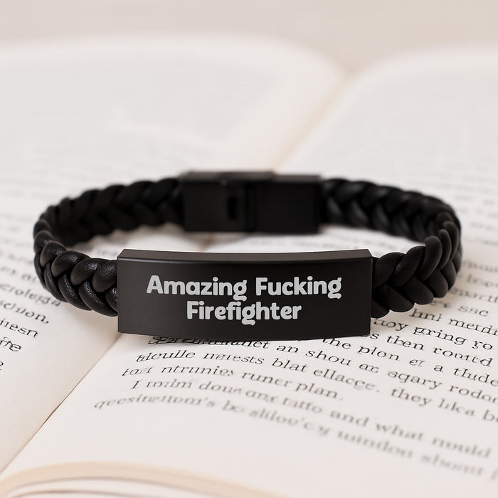 Funny Firefighter Gifts for Men from Friends, Amazing Firefighter Firefighter Interlaced Leather Bracelet for Graduation Unique Gifts - Image 3