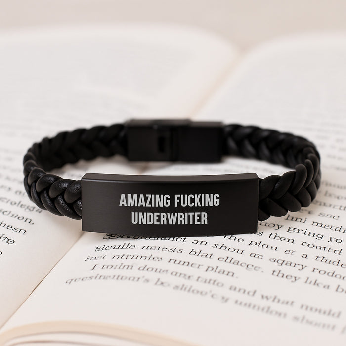 Underwriter Inspirational Gifts from Friends to Men, Funny Quote Interlaced Leather Bracelet for Graduation Unique Gifts with Stainless Steel and PU Leather - Image 3
