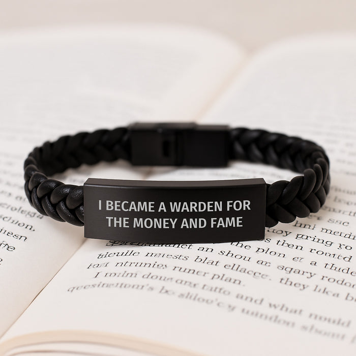 Funny Warden Quote Interlaced Leather Bracelet Gifts for Men Friends, Unique Graduation Unique Gifts from Men to Warden, Warden Engraved Leather Bracelet, Stainless Steel and PU Leather Combination - Image 3