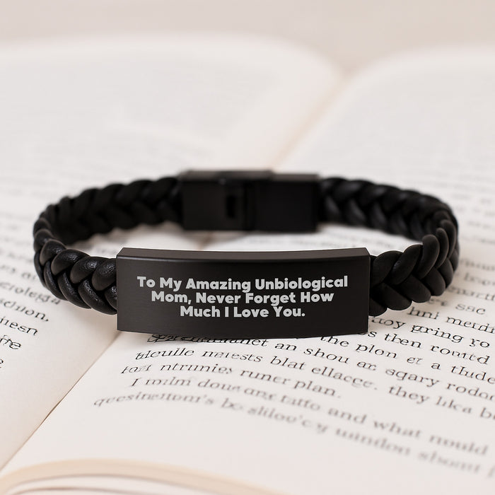 Unbiological Mom Gifts, Funny Inspirational Quote Interlaced Leather Bracelet, Gifts from Family for Unbiological Mom Graduation Unique Gifts - Image 3