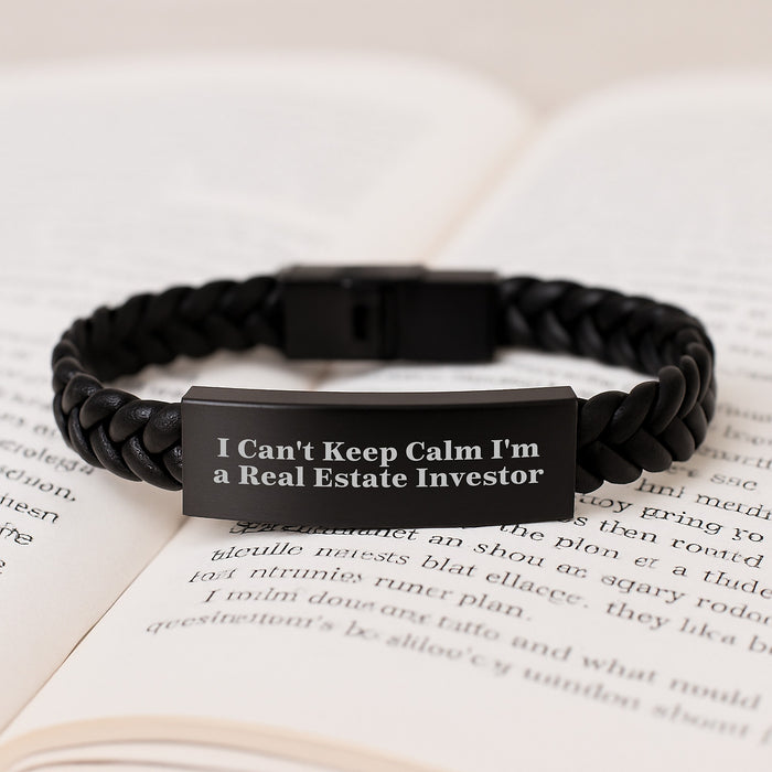 Funny 'I Can't Keep Calm I'm A Real Estate Investor' Real Estate Investor Gifts for Men Graduation Unique Gifts from Friends, Funny Men's Interlaced Leather Bracelet, Graduation Day Accessories - Image 3