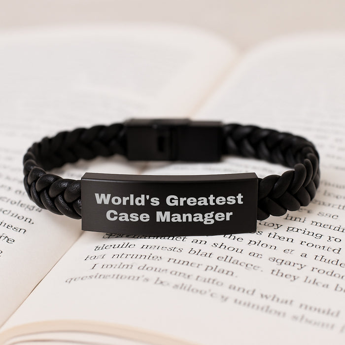 World's Greatest Case Manager Gifts from Friends, Unique Interlaced Leather Birthday Unique Gifts for Case Manager, Inspirational Quote - Image 3