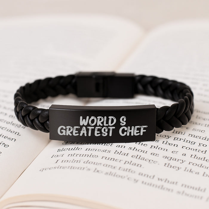 World's Greatest Chef Interlaced Leather Bracelet Gifts for Men, Gifts from Family to Chef, Graduation Unique Gifts, Inspirational Quote - Image 3