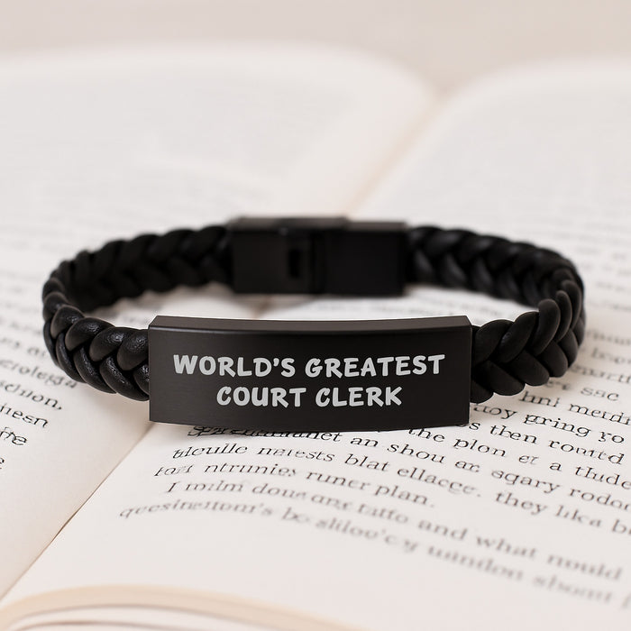 World's Greatest Court Clerk Interlaced Leather Bracelet, Funny Quote Gifts from Men to Court Clerk for Birthday Unique Gifts - Image 3