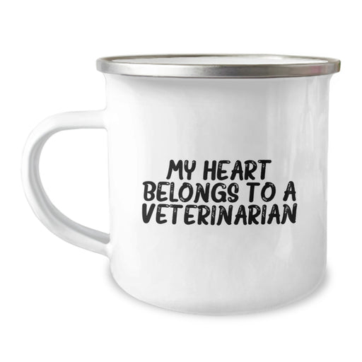 Veterinarian Funny Mugs, 'My Heart Belongs To A Veterinarian' Birthday Unique Gifts from Friends to Family, 12 oz Camping Mug - Image 1