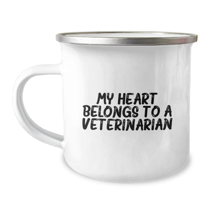 Veterinarian Funny Mugs, 'My Heart Belongs To A Veterinarian' Birthday Unique Gifts from Friends to Family, 12 oz Camping Mug - Image 1