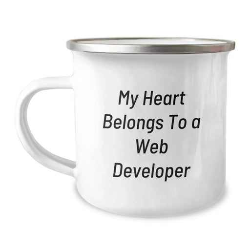 Funny Web Developer Gifts from Friends Birthday Unique Camping Mugs with 'My Heart Belongs To A Web Developer' Quote for Web Developers - Image 1