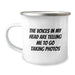 Funny Taking Photos Gifts for Friends, Camping Mug with Quote 'The Voices In My Head Are Telling Me To Go Taking Photos', Birthday Unique Gifts from Family - Image 1