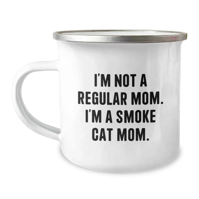 Funny Smoke Cat Gifts for Men, Women, Friends, and Family - Camping Mug - I'm Not A Regular Mom - Image 1