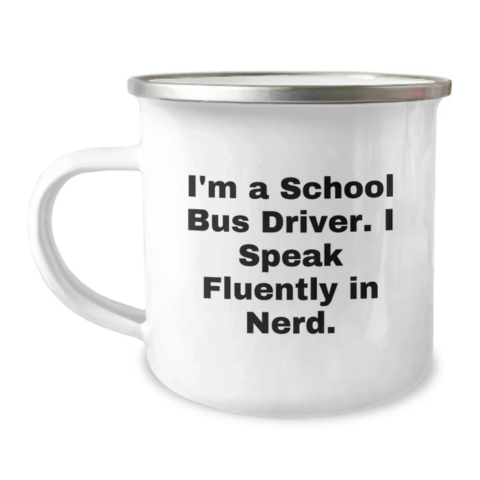 Funny School Bus Driver Gifts from Friends, Unique Christmas Unique Gifts for Men - 'I Speak Fluently In genius.', Camping Mug for School Bus Driver - Image 1