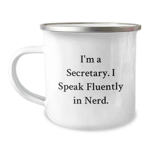 Funny Secretary Gifts for Christmas - 'I Speak Fluently In genius.' Camping Mug from Friends - Image 1
