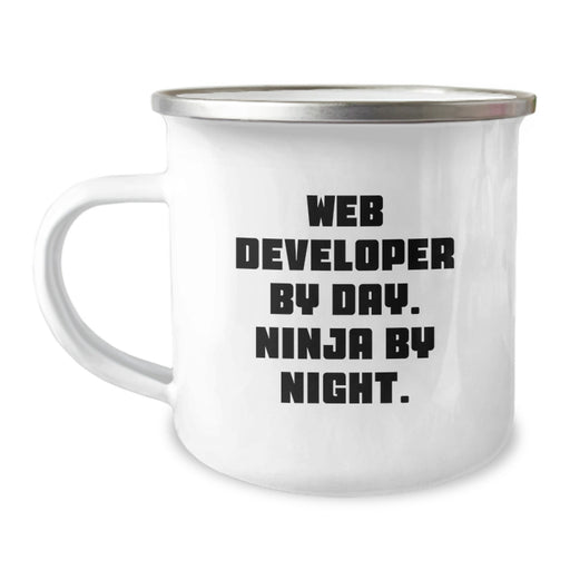 A Humorous Gift for Web Developer Friends - Camping Mug 'Web Developer By Day. Ninja By Night.' - Birthday Unique Gifts from Friends - Image 1