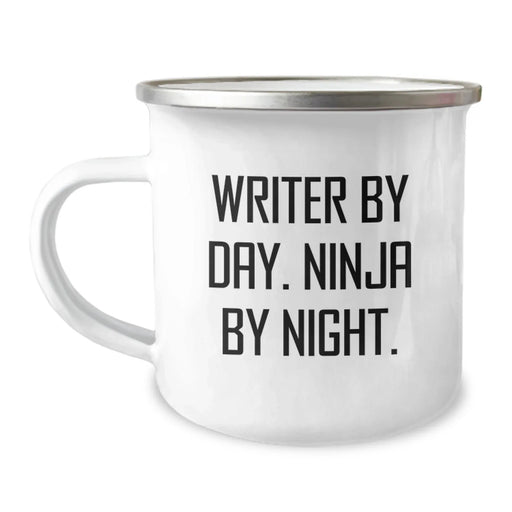 Christmas Unique Gifts for Writer Friends from Men, Funny Writer By Day. Ninja By Night. Camping Mug - Image 1