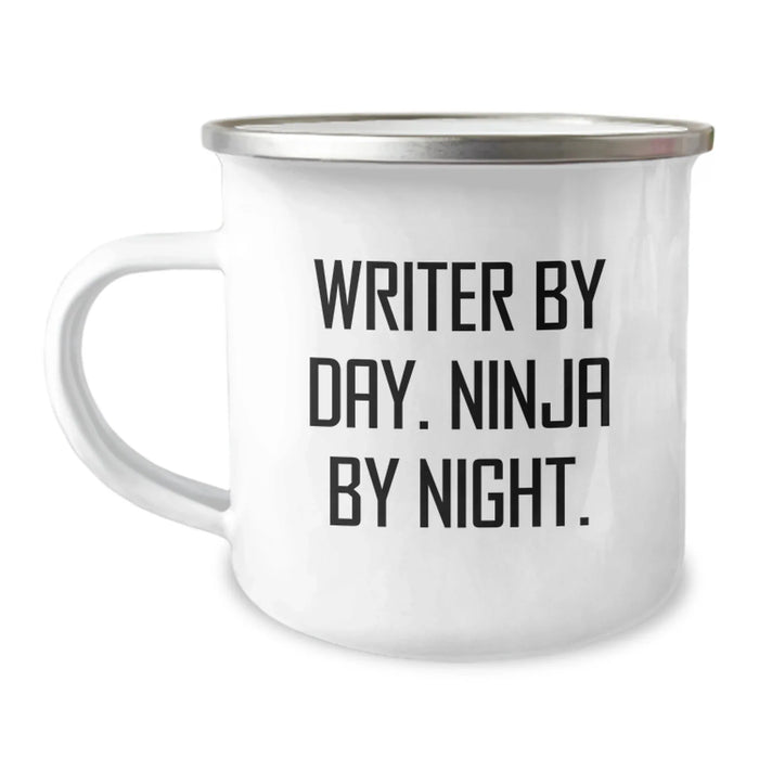 Christmas Unique Gifts for Writer Friends from Men, Funny Writer By Day. Ninja By Night. Camping Mug - Image 1