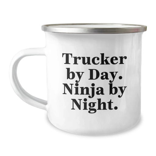 Funny Trucker Gifts for Men, Trucker Christmas Unique Gifts from Family, Trucker By Day Ninja By Night 12 oz Stainless Steel Camping Mug - Image 1