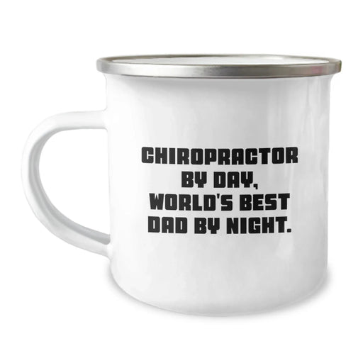 Funny Chiropractor Gifts from Men for Christmas Unique Ideas Camping Mug - 'Chiropractor By Day, World's Best Dad By Night.' - Image 1