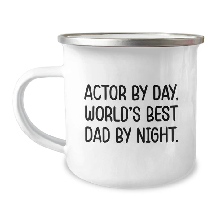 Actor Gifts: Actor By Day, World's Best Dad By Night. Funny Camping Mug for Birthday - Image 1