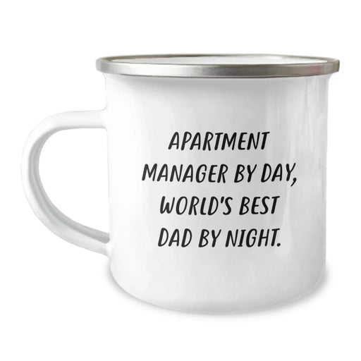 Funny Apartment Manager Gifts - 'Apartment Manager By Day, World's Best Dad By Night.' Camping Mug for Birthday - Image 1