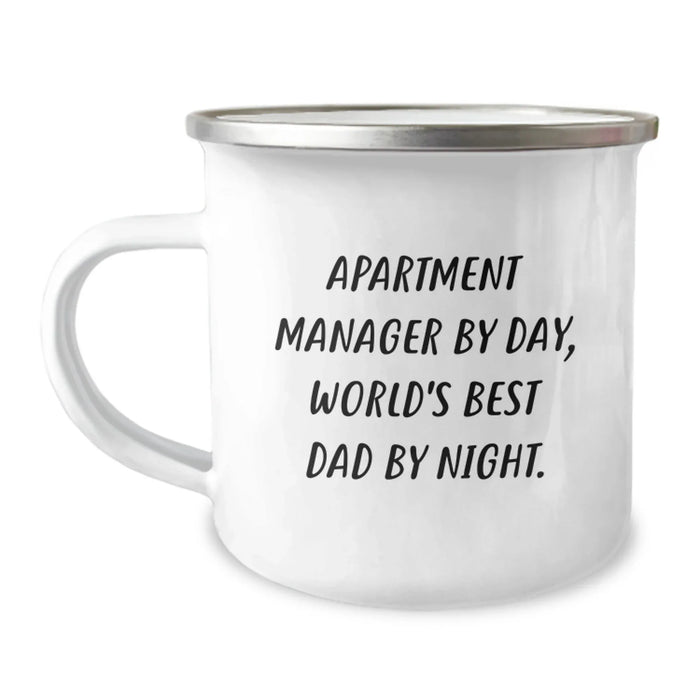 Funny Apartment Manager Gifts - 'Apartment Manager By Day, World's Best Dad By Night.' Camping Mug for Birthday - Image 1