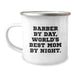 Funny Barber Gifts for Men by Day, World's Best Mom by Night, Unique Camping Mug for Graduation - Image 1