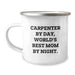 Carpenter Gifts from Family, World's Best Mom By Night., Funny Camping Mug for Graduation, 12 oz Stainless Steel - Image 1