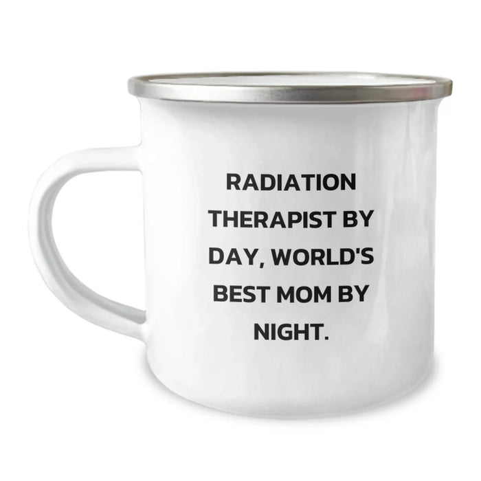 Funny Radiation Therapist Gifts by Day, World's Best Mom by Night - Christmas Unique Gifts from Mom to Radiation Therapist, 12 oz Stainless Steel Camping Mug - Image 1