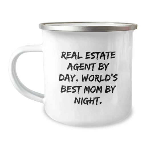 Funny Real Estate Agent Gifts from Mom, Camping Mug for Christmas Unique Presents for Real Estate Agent By Day, World's Best Mom By Night. - Image 1