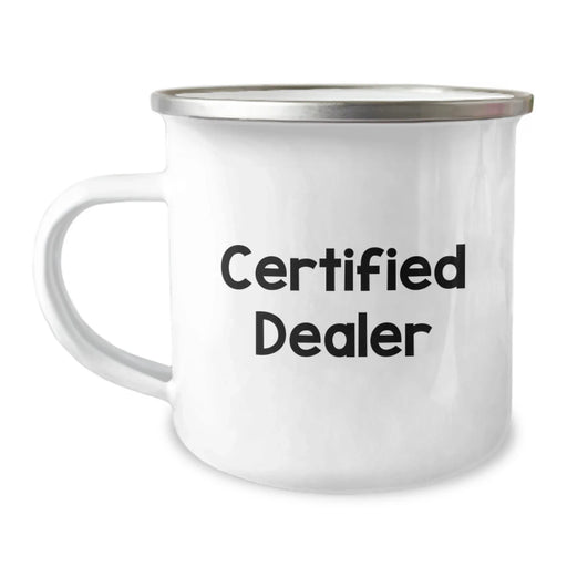 Funny Dealer Gifts, Camping Mug for Men, Women, Friends - Unique Christmas Unique Gifts from Family, Coworkers, Friends - Enamel Finish Stainless Steel Mug, 12 oz - Image 1