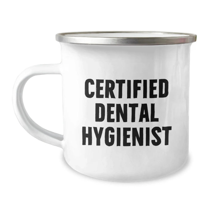 Funny Christmas Unique Gifts for Dental Hygienist Friends - 'I Brush Before I Floss' Camping Mug - Image 1