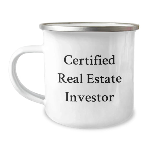 Funny Real Estate Investor Gifts for Men from Friends, Unique Camping Mugs for Graduation, 'Certified Real Estate Investor' Quote, 12 oz Stainless Steel with Enamel Finish - Image 1