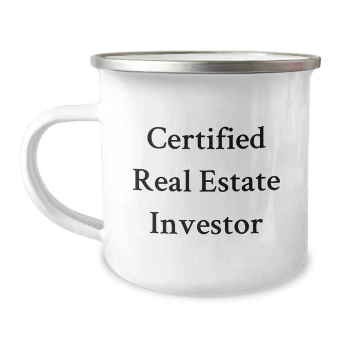Funny Real Estate Investor Gifts for Men from Friends, Unique Camping Mugs for Graduation, 'Certified Real Estate Investor' Quote, 12 oz Stainless Steel with Enamel Finish - Image 1