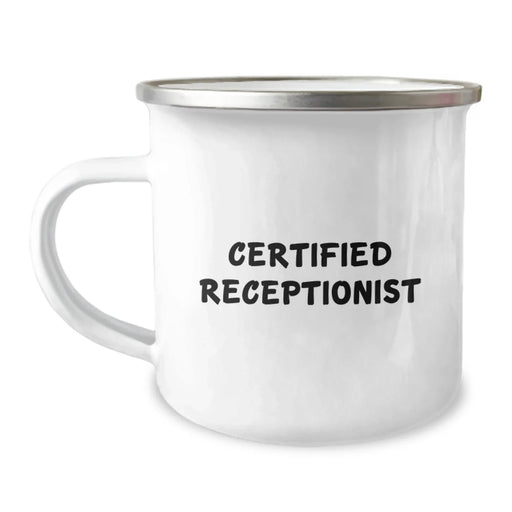 Funny Certified Receptionist Gifts from Coworkers for Men Women Graduation Unique Camping Mug - Image 1