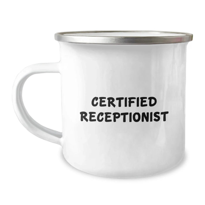 Funny Certified Receptionist Gifts from Coworkers for Men Women Graduation Unique Camping Mug - Image 1