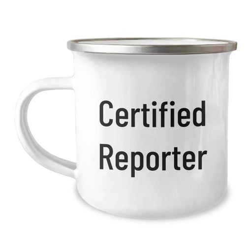 Funny Reporter Gifts from Friends, Unique Camping Mugs for Graduation, 'Certified Reporter' Quote on Stainless Steel Mug, 12 oz Capacity, Hand Wash Recommended, Permanent Printing - Image 1