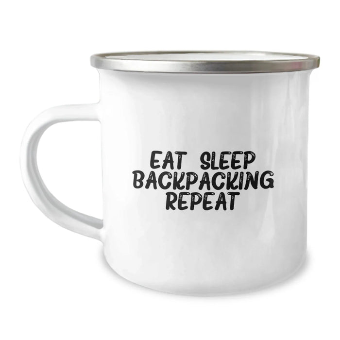 Funny Backpacking Camping Mug Gifts for Men, Unique Valentine's Unique Gifts from Friends, Perfect for Outdoor Enthusiasts who Love to Eat, Sleep, Backpacking, Repeat. - Image 1