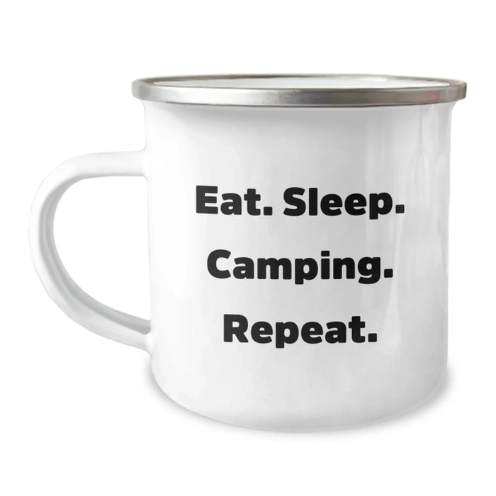 Cute Camping Gifts for Men Women Friends Family - Eat. Sleep. Camping. Repeat. - Stainless Steel Enamel Camping Mug for Christmas - Image 1
