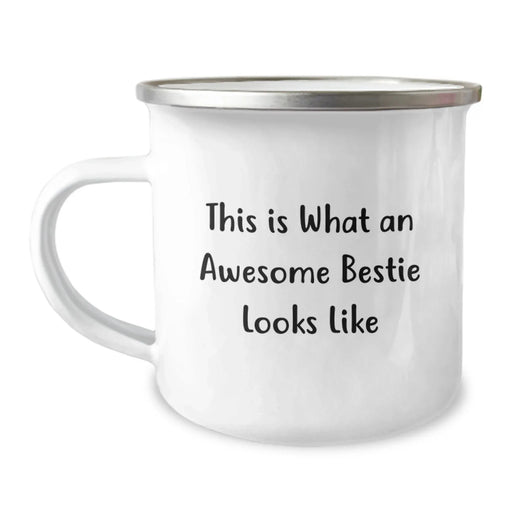 Funny Bestie Gifts from Friends - Bestie Birthday Unique Gifts for Bestie - 'This Is What An Awesome Bestie Looks Like' Camping Mug - Image 1
