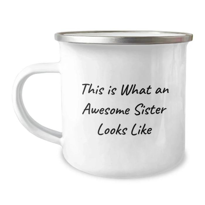 Funny Sister Gifts for Her Birthday, Awesome Camping Mug, This 'Is What An Awesome Sister Looks Like' Quote, Gifts from Sister to Sister, Sister Love - Image 1