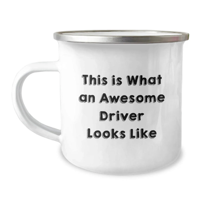 Driver Gifts from Friends for Awesome Drivers, Camping Mug with Inspirational Quote, 12 oz Stainless Steel with Enamel Finish, Perfect for Graduation - Image 1