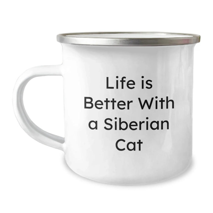 Funny Siberian Cat Gifts for Men from Friends - Birthday Unique Mugs with Life Is Better With A Siberian Cat Quote, Camping Mug for Siberian Cat Enthusiasts, 12 oz Stainless Steel - Image 1