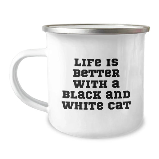 Funny Black and White Cat Camping Mug Gifts from Friends for Black and White Cat Lovers, Birthday Unique Presents for Men and Women - Image 1