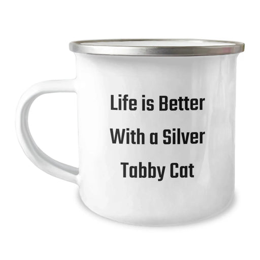 Funny Silver Tabby Cat Camping Mug Gifts for Men Women Friends Family Birthday Unique - Image 1