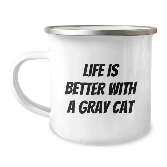 Funny Gray Cat Gifts from Friends, Unique Birthday Unique Gifts for Gray Cat Lovers, Camping Mug with Quote Life Is Better With A Gray Cat - Image 1