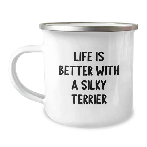 Funny Silky Terrier Dog Gifts from Friends and Family - Camping Mug for Birthday Celebration - 'Life Is Better With A Silky Terrier' Quote - Image 1