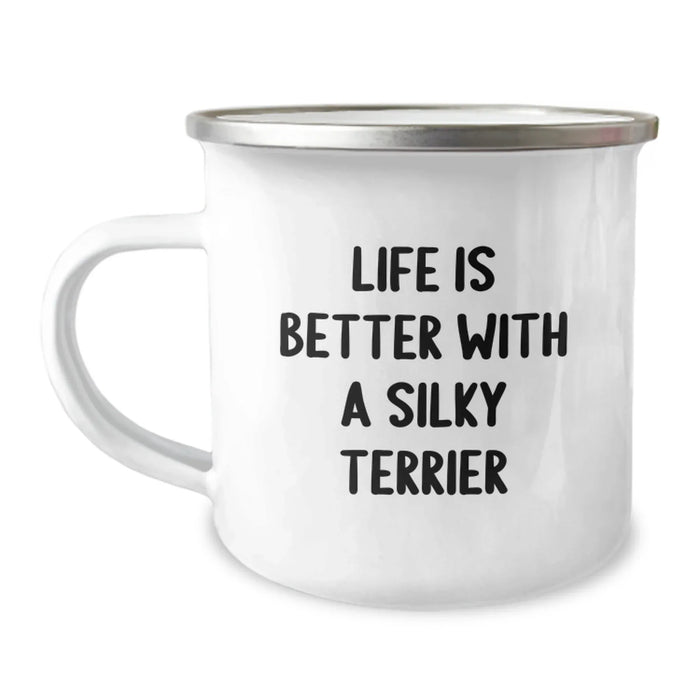 Funny Silky Terrier Dog Gifts from Friends and Family - Camping Mug for Birthday Celebration - 'Life Is Better With A Silky Terrier' Quote - Image 1