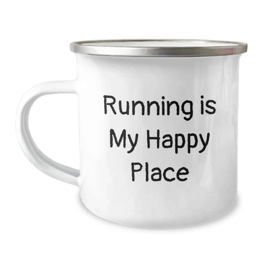 Funny Running Gifts from Friends, Inspirational 'Running Is My Happy Place' Camping Mug for Birthday, 12 oz Stainless Steel with Enamel Finish - Image 1