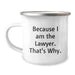 Funny Lawyer Gifts from Men to Lawyer Friends for Valentine's Unique Camping Mug - Because I Am The Lawyer. That's Why. - Image 1
