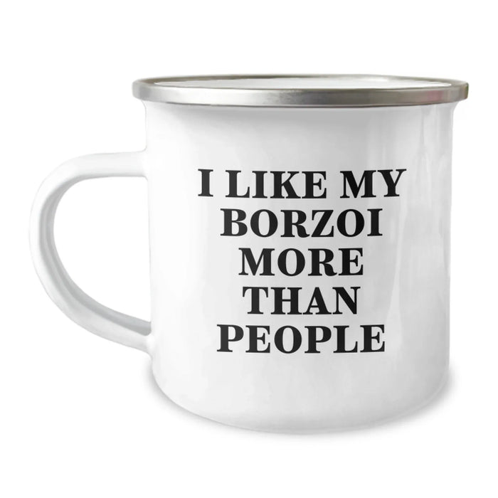 Borzoi Dog Lovers' Camping Mug Gifts from Friends, Funny Quote Inside, 12 oz Stainless Steel - Image 1